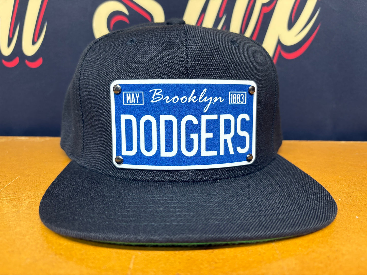 Los Angeles Blue and White Script Brooklyn Dodgers Plaque Hat Edition- OSPS Dodgers Black and Grey