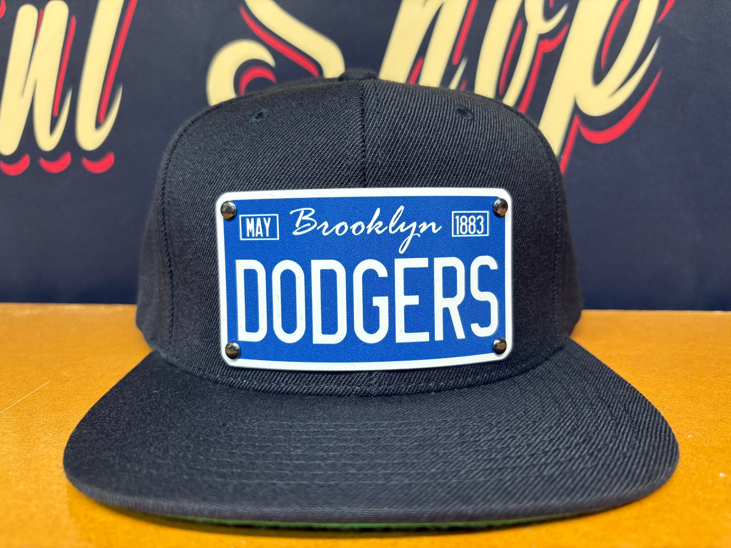 Los Angeles Blue and White Script Brooklyn Dodgers Plaque Hat Edition- OSPS Dodgers Black and Grey