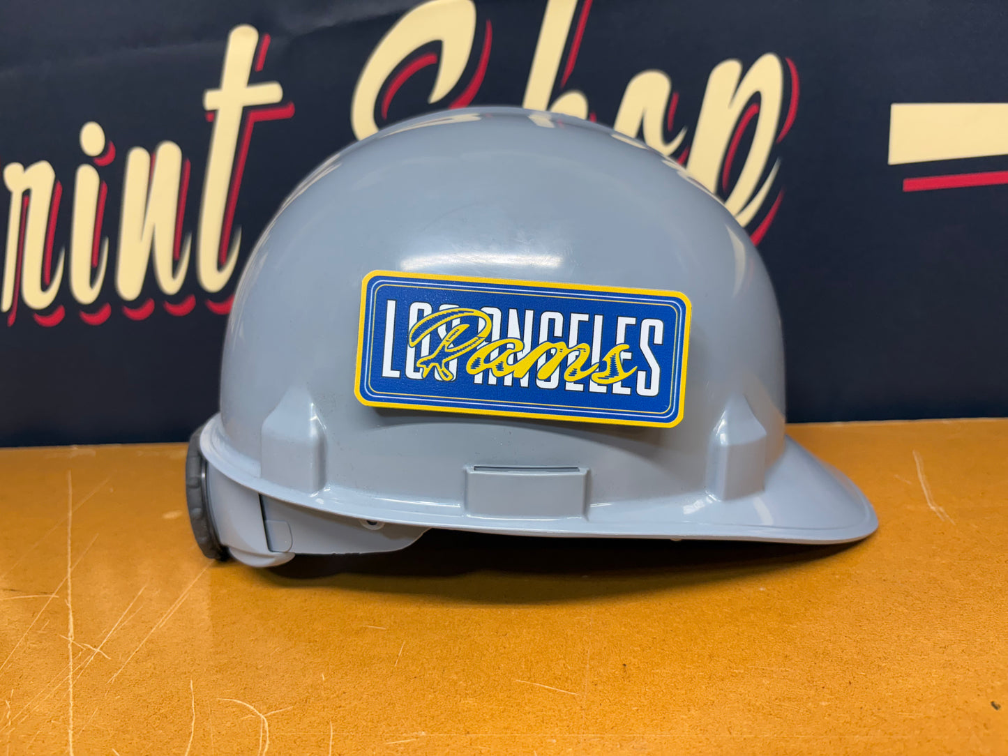Custom Rams Pinstripe Tool Box, Hard Hat, Cooler, Locker Plaque - with adhesive