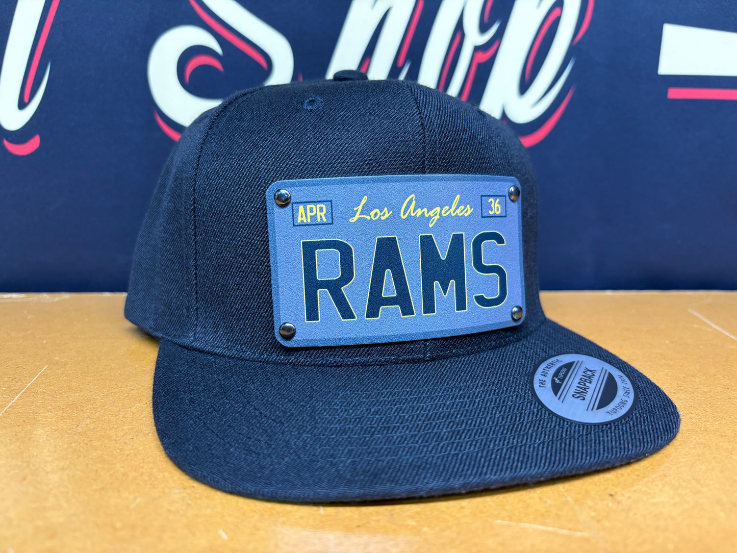 Custom Grey and Dark Grey License Plate Rams Plaque Hat - OSPS Rams Plaque Style